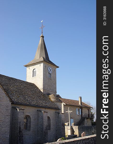 Medieval protestant church in blue sky