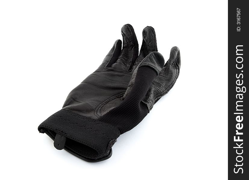 Black leather baseball batter glove on white background. Black leather baseball batter glove on white background.