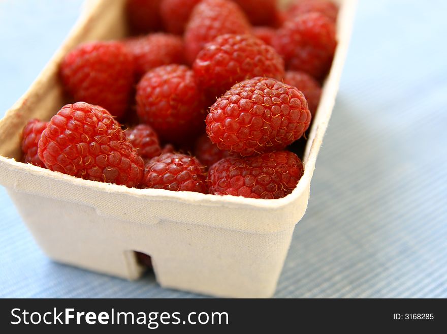 Sweet red raspberries in box, Rubus idaeus