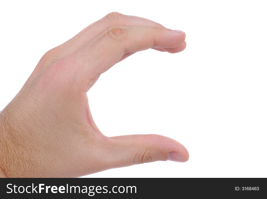 Male hand shows sign many isolated over white background. Male hand shows sign many isolated over white background