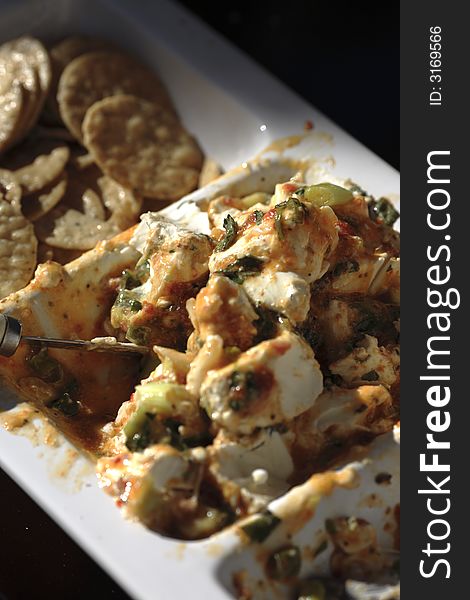 Cream cheese and cracker appetizer spread. Cream cheese and cracker appetizer spread