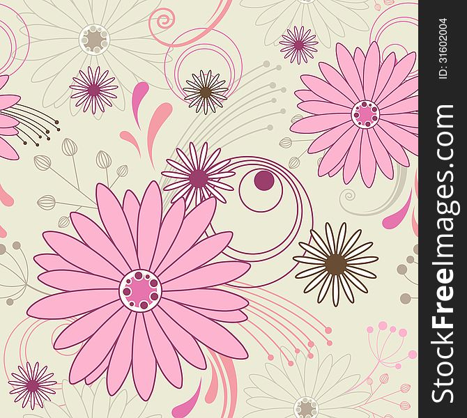 Vector floral seamless pattern with pink flowers