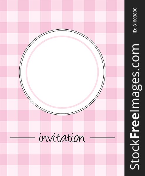 Retro pink vintage vector card or invitation with checkered pattern or grid texture and white space like plate or place for photo. Button, restaurant menu card, baby shower or opening invitation. Retro pink vintage vector card or invitation with checkered pattern or grid texture and white space like plate or place for photo. Button, restaurant menu card, baby shower or opening invitation.