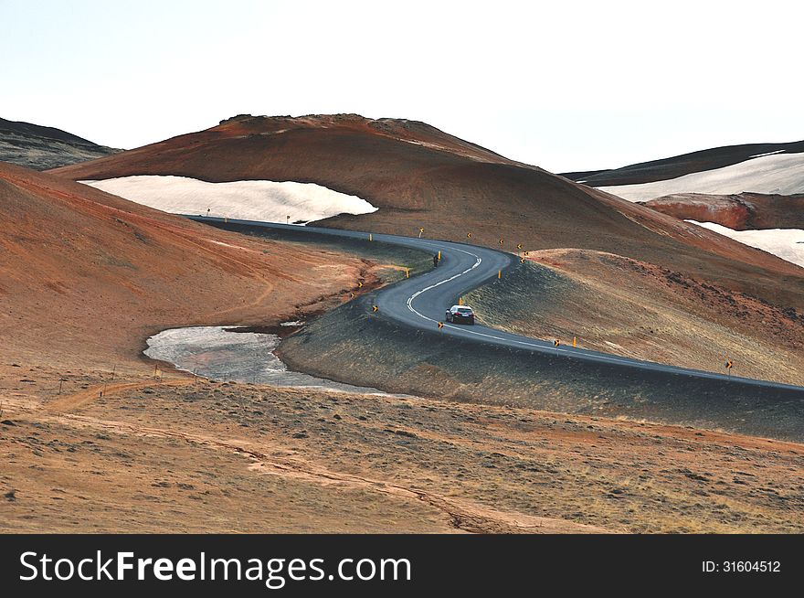 Winding mountain road in Iceland