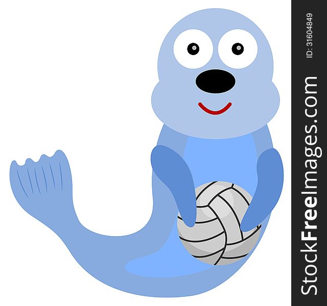 Illustration of a seal holding a volleyball. Illustration of a seal holding a volleyball