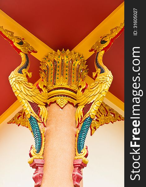 Golden bird pattern decorative roof suspension of thai temple. Golden bird pattern decorative roof suspension of thai temple