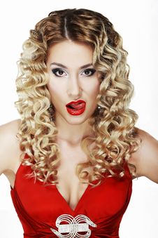 Free Provocative Classy Blond Licking Her Red Lips Stock Images - 31613674