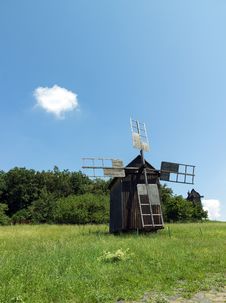 Old Wooden Windmill Stock Photo
