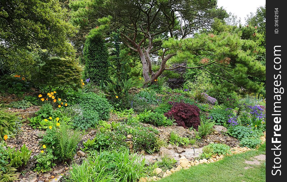 Colorful Rockery in an English garden. Colorful Rockery in an English garden