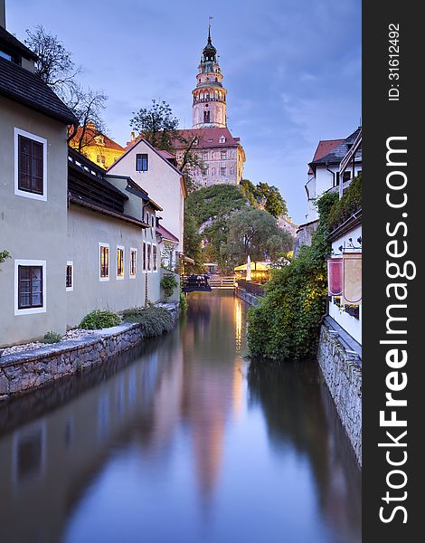 Image of old Czech town- Cesky Krumlov at twilight. Image of old Czech town- Cesky Krumlov at twilight.