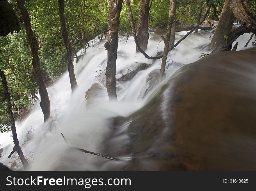 Upper part of Tat Kuang Si waterfall in Laos