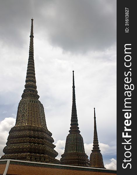 Pagodas in a complex of temple Wat Pho, Bangkok, Thailand