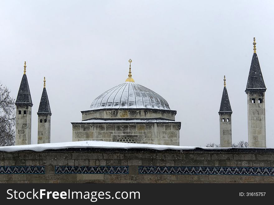 Snow on the Blue Mosque in Istanbul