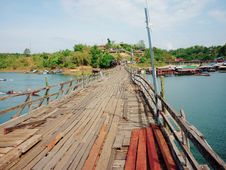 Wooden Mon Bridge  Thai Architecture Royalty Free Stock Image