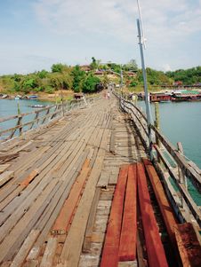 Wooden Mon Bridge  Thai Architecture Royalty Free Stock Photos