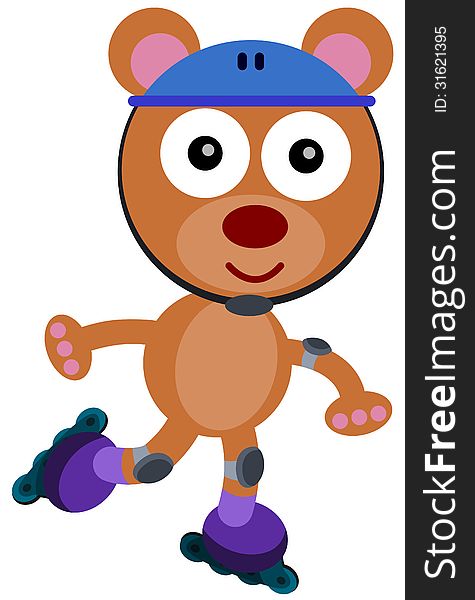 Illustration of a cartoon bear with roller skates. Illustration of a cartoon bear with roller skates