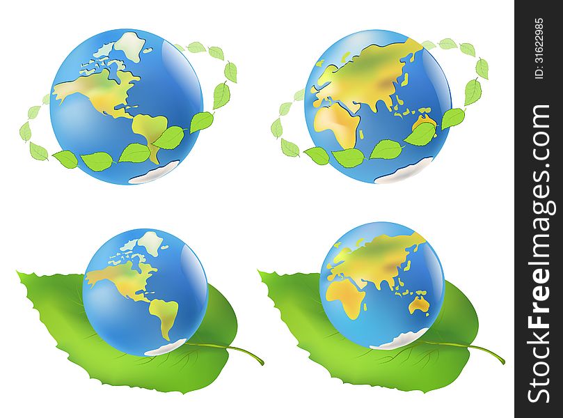 Earth with leaves. Eco. Vector illustration