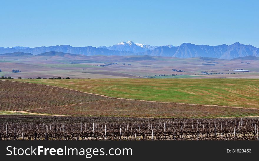 Landscape with fields and Ceres Mountains