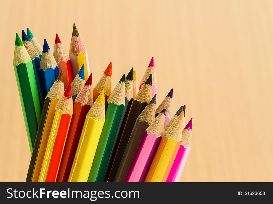 Close up set of colored pencils