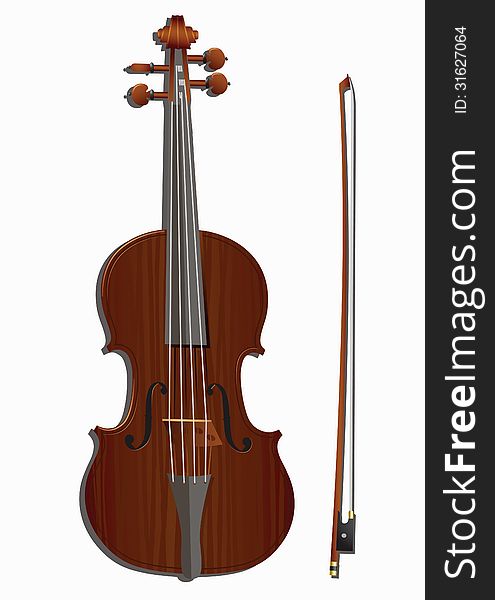 Violin and bow. a stringed musical instrument.