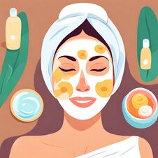 Illustration Design Spa Woman Applying Facial Mask. Closeup Portrait Of Beautiful Girl With A Towel On Her Head Applying Facial Cl Royalty Free Stock Images