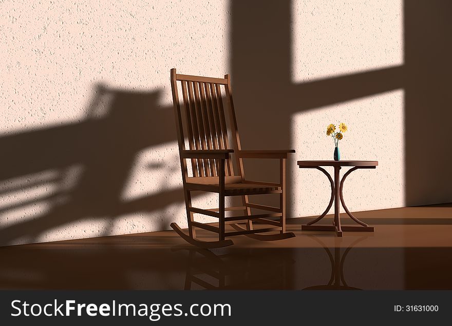 Illustration of chair room in light and shadow. Illustration of chair room in light and shadow