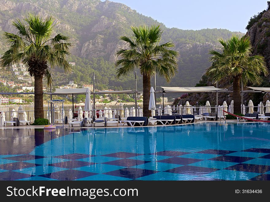 Palm trees at swimming pool, Turkey