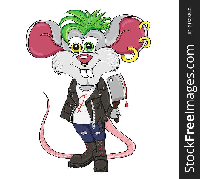 Mouse-punk. cartoon character with the knife