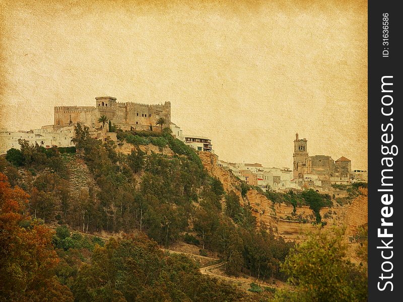 Retro image of Arcos de la Frontera, Andalusia, Spain.