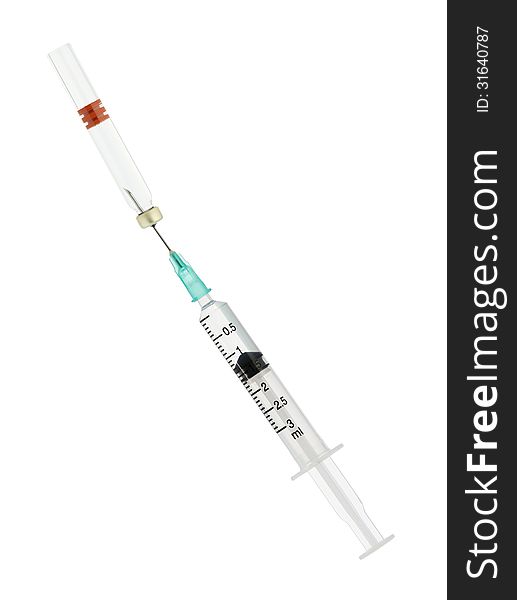 Syringe and medical vial isolated on white background