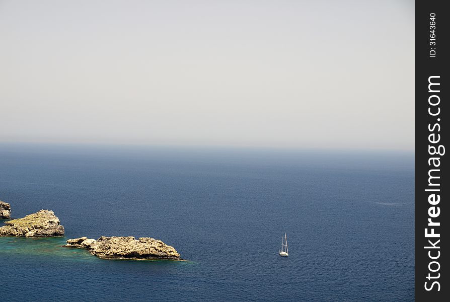 Ship in Lindos Bay, Greece