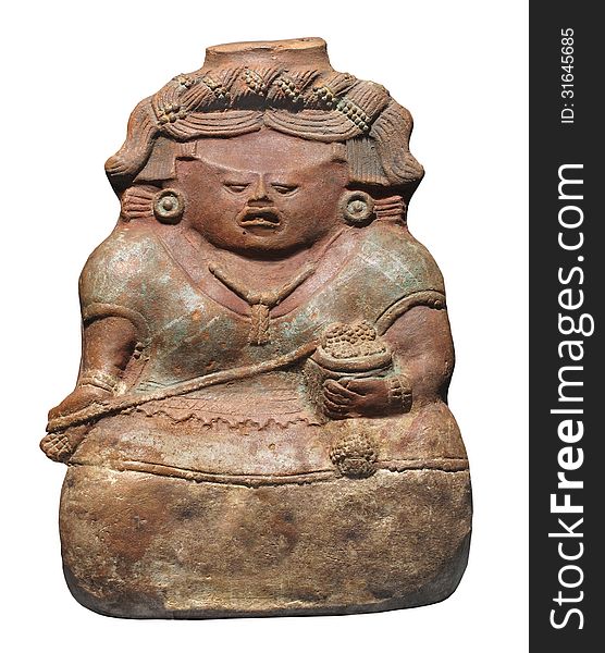 Ancient Mayan clay figure isolated