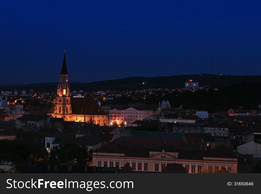 Cluj cityscape at the blue hour