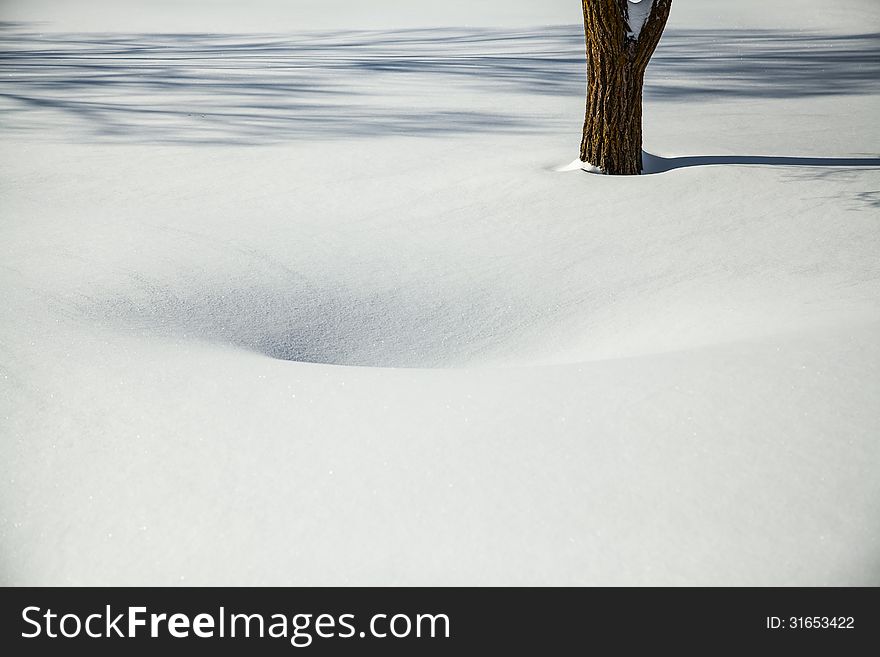 The view of snow field curves and hole in it. The view of snow field curves and hole in it