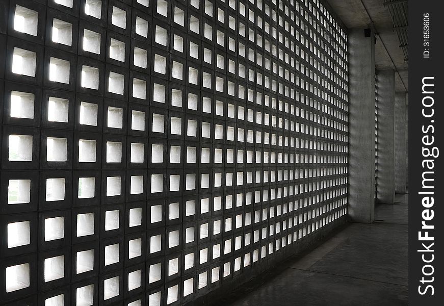 Concrete Block Wall Pattern in long corridor