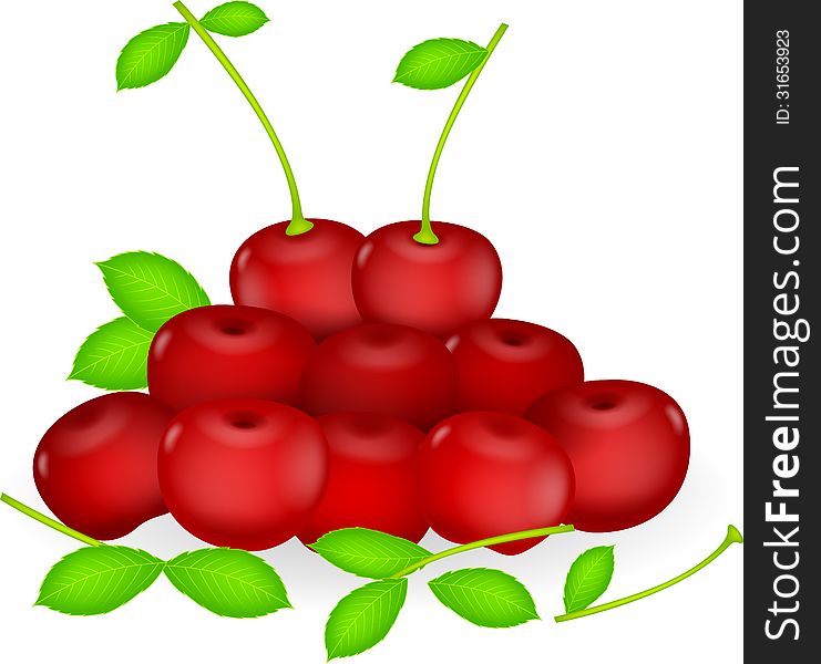 Illustration of fresh cherries isolated on white