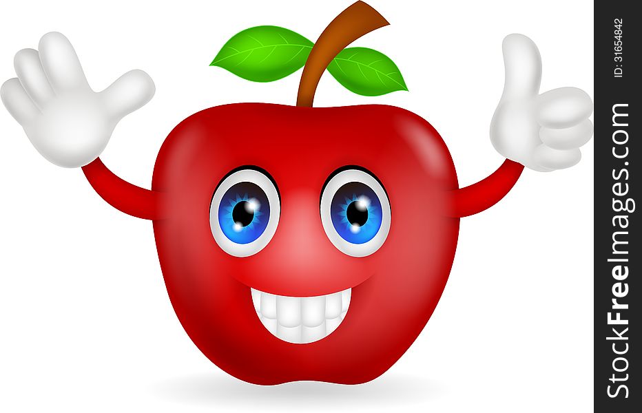 Illustration of red apple cartoon on white