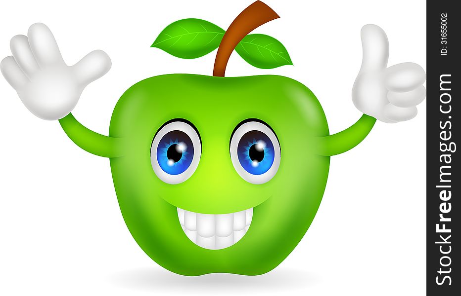 Illustration of green apple cartoon isolated on white