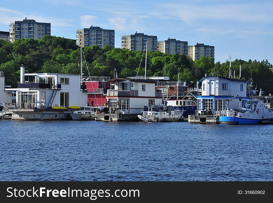 Floating Houseboats. Stockholm Sweden.