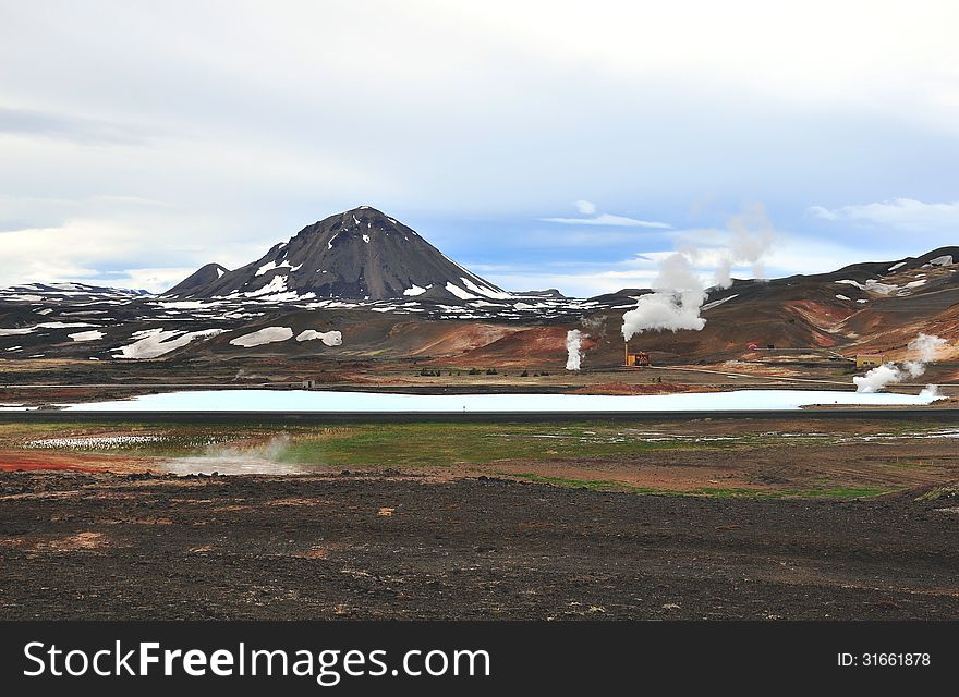 Volcano peak at Myvatn lake in Iceland