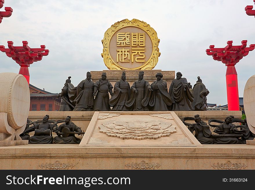The image taken in china's Xian city Datang sleepless city scenery spot,military officials sculpture. The image taken in china's Xian city Datang sleepless city scenery spot,military officials sculpture.