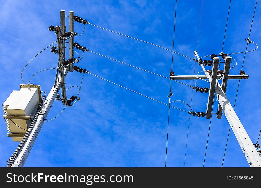 Electric Pole in Countryside, Thailand