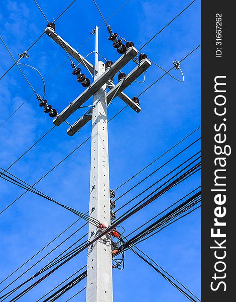 Electric Pole in Countryside, Thailand