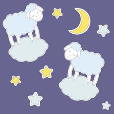 Cute Sheep,moon And Stars Royalty Free Stock Photos Cute Sheep,moon And Stars Royalty Free Stock Photos