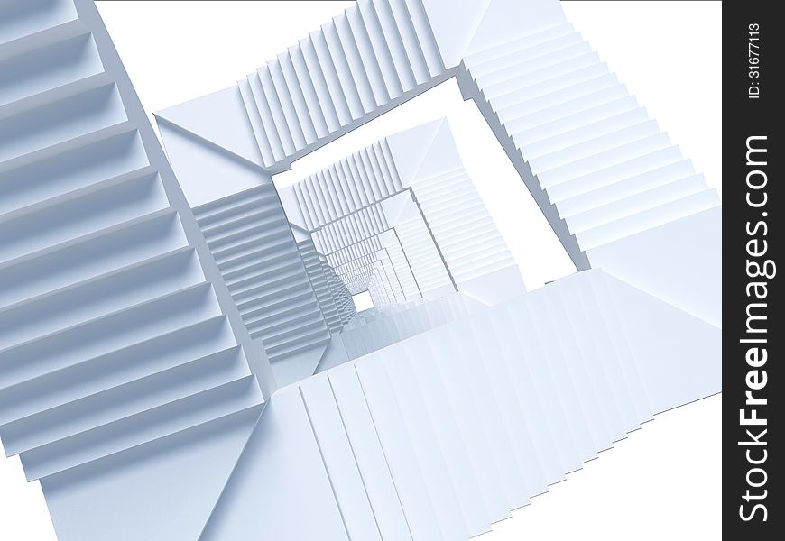 Top view of an abstract white staircase