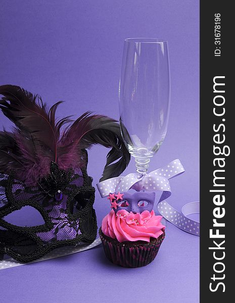 Purple masquerade party decorations - vertical