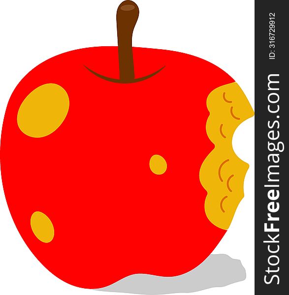 The apple& x27 s vibrant red hue denotes both its ripeness and freshness. In the meanwhile, the bite marks indicate that the apple has been harmed by a variety of factors, potentially as a result of animal or insect activity.