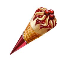 Ice-cream Cone With Black Cherries And Vanilla Flavors. Stock Photos