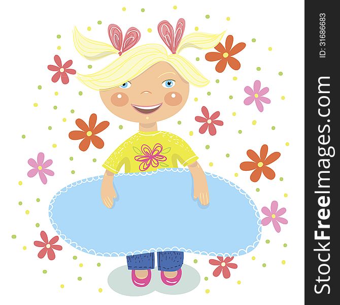 Illustration of little girl with blank placard. Illustration of little girl with blank placard