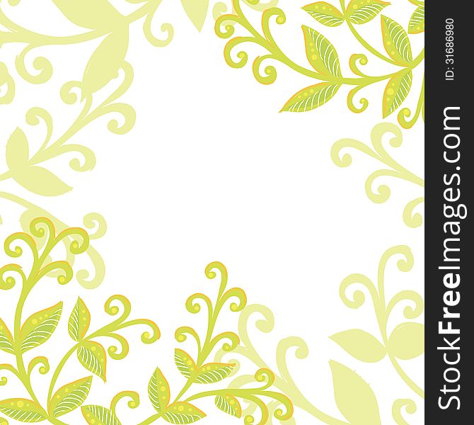 Green floral background with leaves and spirals
